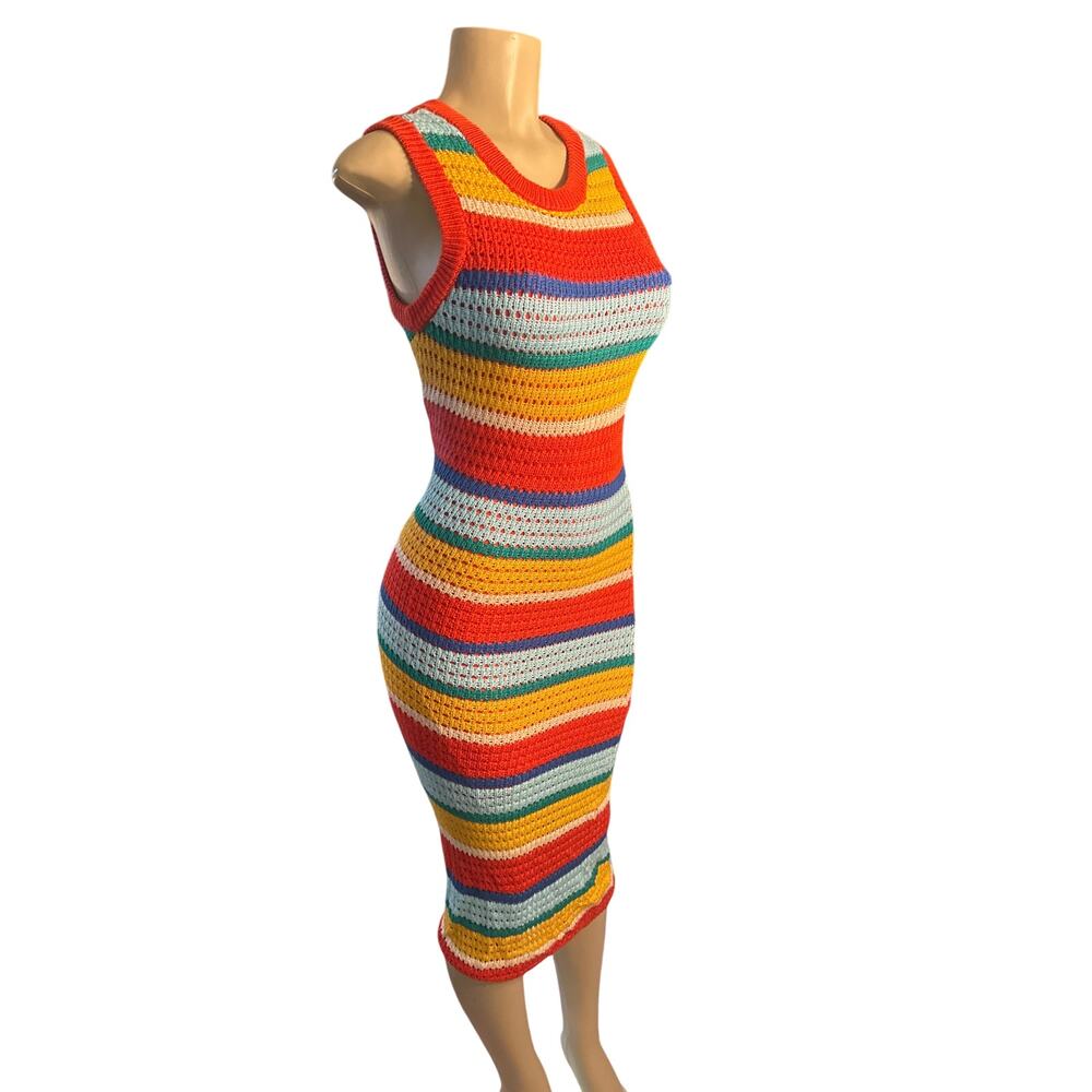NWT Women S Ashly & Sage Striped Rainbow Knit Sweater Dress Sleeveless